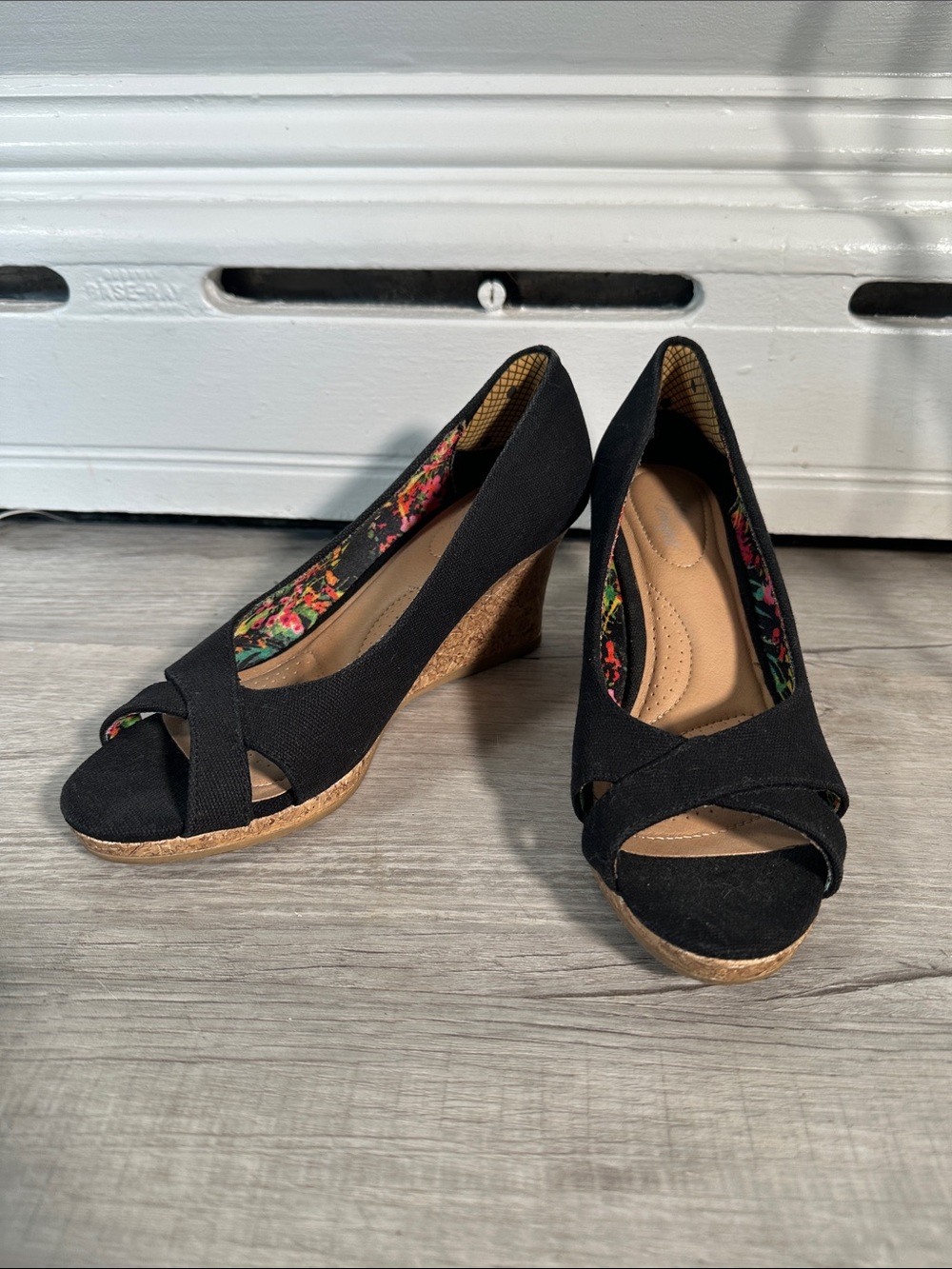 Black Peeptoe Wedges